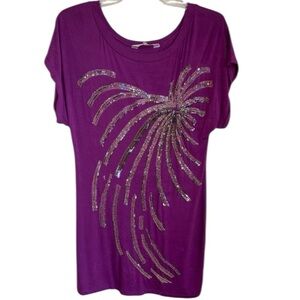 Trina Turk Purple Embellished Tunic. Size medium GUC